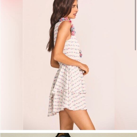 NWT LoveShackFancy White Blue Pink Floral Applique Mini Dress 0 - Picture 3 of 12